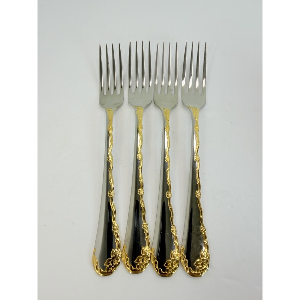 Oneida Community GOLDEN BELLE ROSE 4 Dinner Forks Stainless Steel Flatware